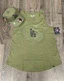 Los Angeles Dodgers Womens New Era Armed Forces 2023 Olive Green Tank Top