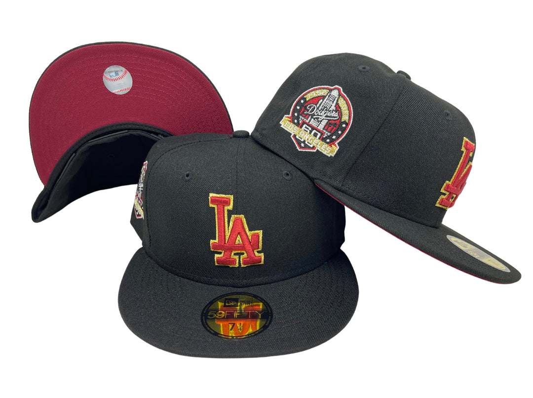 Los Angeles Dodgers Fitted New Era 59FIFTY 60th Ann Black Burg UV Hat Cap - THE 4TH QUARTER