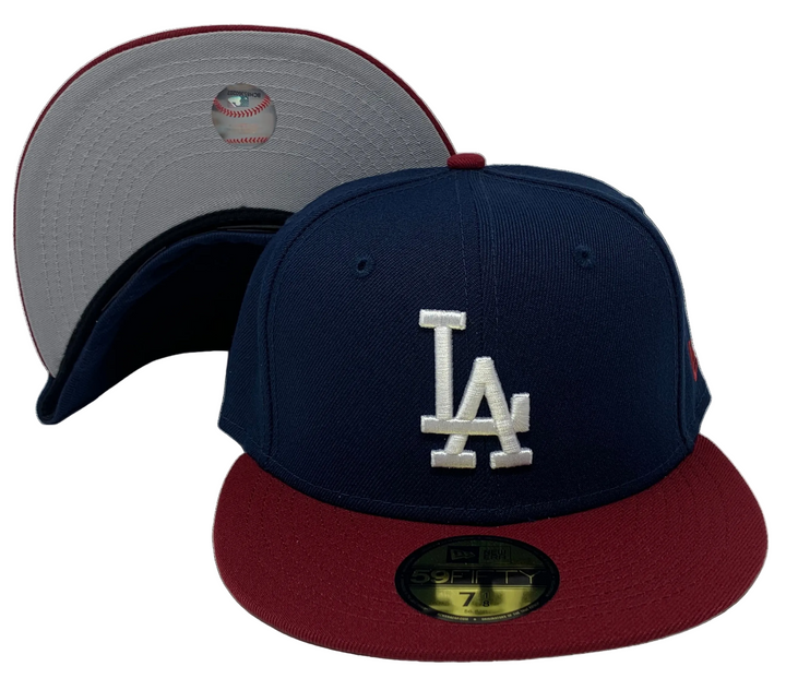 Los Angeles Dodgers Fitted New Era 59FIFTY Navy Burgundy Cap Hat Grey UV - THE 4TH QUARTER