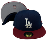 Los Angeles Dodgers Fitted New Era 59FIFTY Navy Burgundy Cap Hat Grey UV - THE 4TH QUARTER