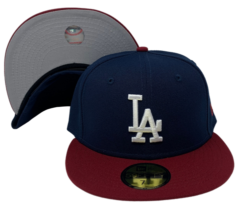 Los Angeles Dodgers Fitted New Era 59FIFTY Navy Burgundy Cap Hat Grey UV