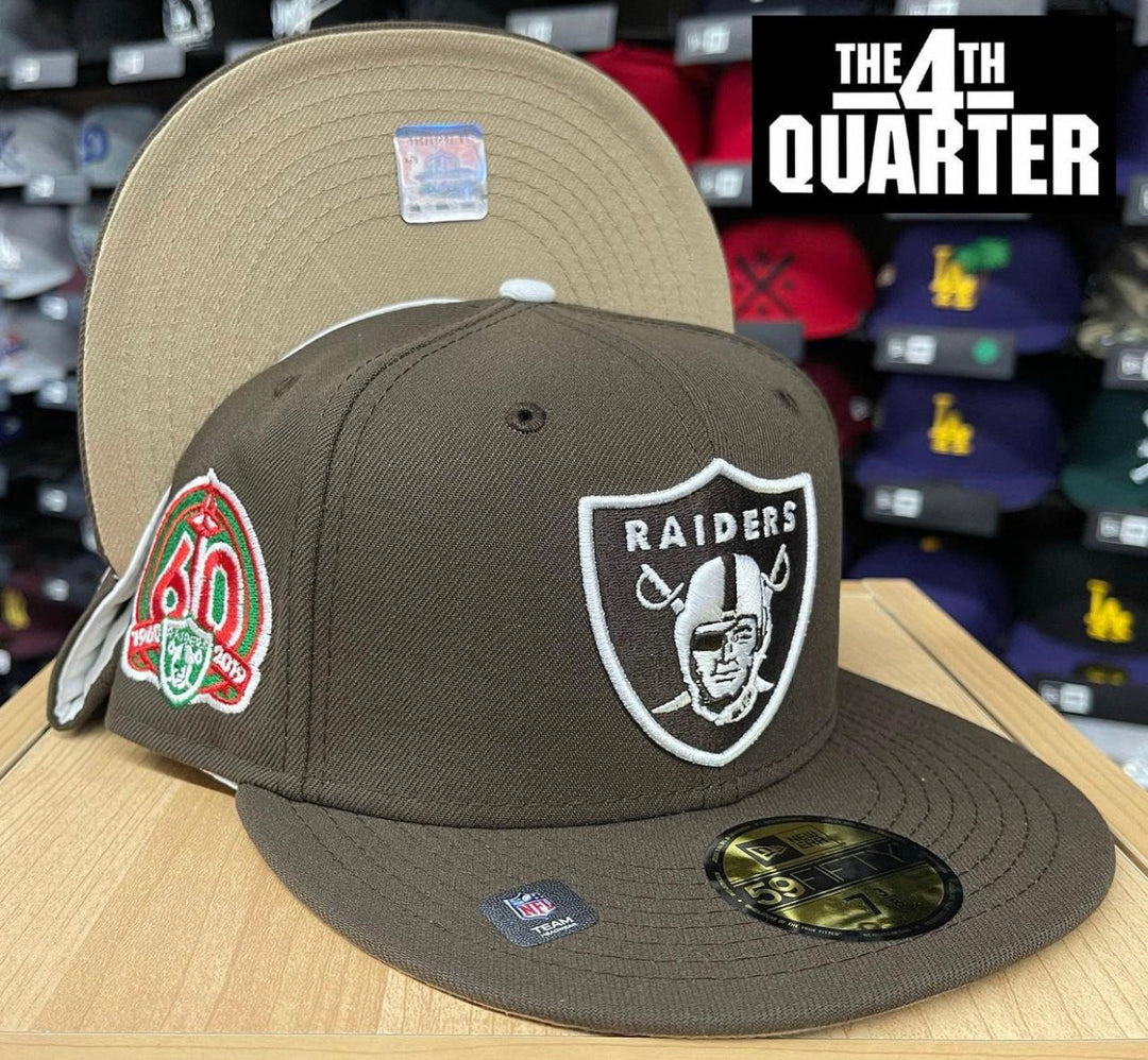 Raiders Fitted New Era 59Fifty Cafe con Leche 60th Anniversary Brown Cap Hat Camel UV - THE 4TH QUARTER