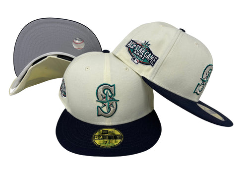 Seattle Mariners Fitted New Era 59Fifty "S" Logo Chrome Navy Cap Hat Grey UV