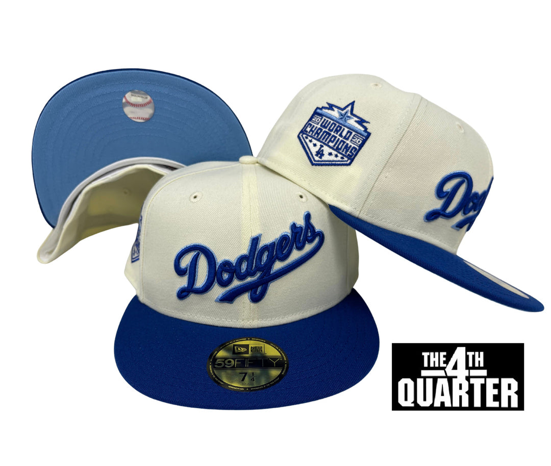 Dodgers Fitted New Era 59Fifty Wordmark 20 WC Chrome Blue Cap Hat SkyUV - THE 4TH QUARTER
