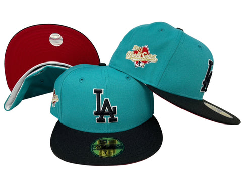 Dodgers New Era Fitted 59Fifty 88 WS Teal Black Hat Cap Red UV