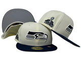 Seattle Seahawks Fitted New Era 59Fifty Super Bowl Patch Chrome Cap Hat Grey UV