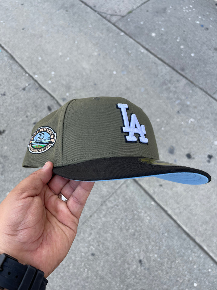 Dodgers Fitted New Era 59Fifty 50th Stadium Ann. Olive Black Cap Hat Sky UV - THE 4TH QUARTER