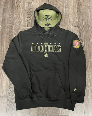 Los Angeles Dodgers Mens Sweatshirt New Era Armed Forces 2023 Black Hoodie