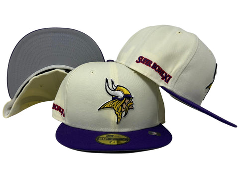 Minnesota Vikings Fitted New Era 59Fifty Super Bowl Patch Chrome Cap Hat Grey UV