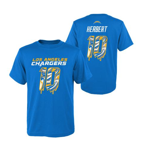 Los Angeles Chargers Youth Drip Justin Herbert T-Shirt Sky - THE 4TH QUARTER
