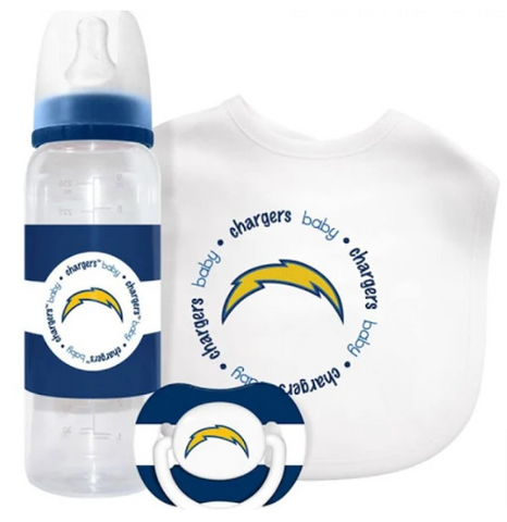Los Angeles Chargers Infant Baby Pacifier Baby Bottle Baby Bib Kickoff Collection 3-Piece Set