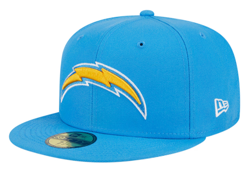 Los Angeles Chargers Fitted New Era 59Fifty Main Powder Blue Cap Hat Grey UV - THE 4TH QUARTER