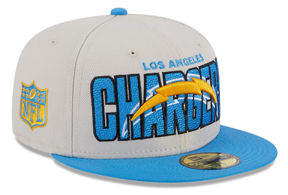 Los Angeles Chargers Fitted New Era 59Fifty NFL Draft 2023 Stone/Powder Blue Cap Hat Grey UV - THE 4TH QUARTER