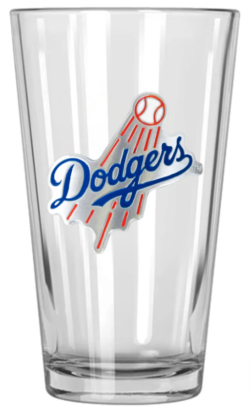 Los Angeles Dodgers 16 oz. Pint Glass with Metal Emblem - THE 4TH QUARTER