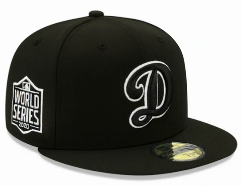 Dodgers Fitted New Era 59Fifty 2020 World Series Black Outline D Logo Hat Cap Grey UV