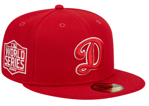 Los Angeles Dodgers Fitted New Era 59Fifty 2020 World Series D Logo Red Hat Cap Grey UV - THE 4TH QUARTER