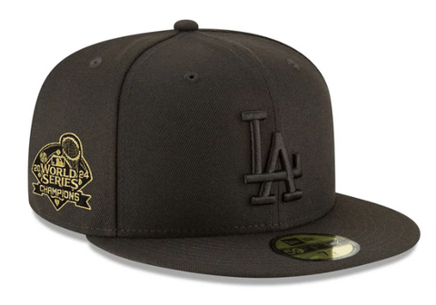 Los Angeles Dodgers Fitted New Era 59Fifty 2024 World Series Champions Black on Black Cap Hat