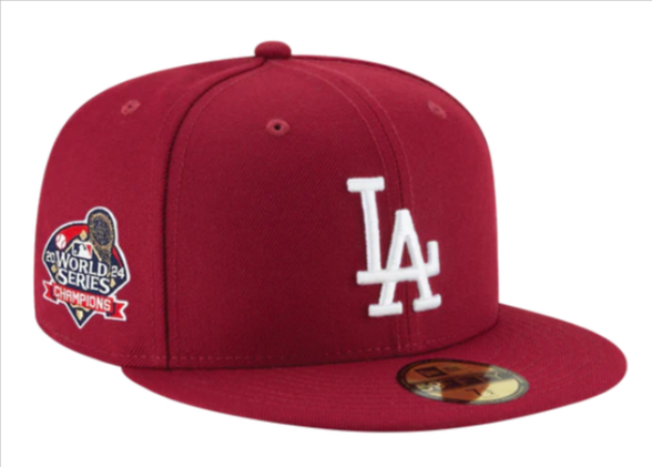 Los Angeles Dodgers Fitted New Era 59Fifty 2024 World Series Champions Burgundy Cap Hat - THE 4TH QUARTER