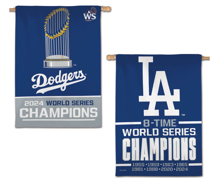 Los Angeles Dodgers Bar Home Vertical Flag 2 Sided 28" x 40" 2024 World Series Champions Flag - THE 4TH QUARTER