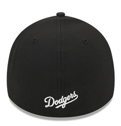 Los Angeles Dodgers Flex Fit New Era 39Thirty Blue Logo Black Cap Hat