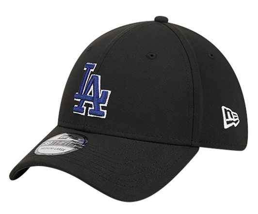 Los Angeles Dodgers Flex Fit New Era 39Thirty Blue Logo Black Cap Hat