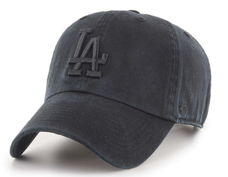 Los Angeles Dodgers Strapback '47 Brand Clean Up Adjustable Cap Hat Black on Black - THE 4TH QUARTER