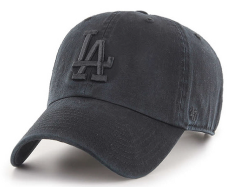 Los Angeles Dodgers Strapback '47 Brand Clean Up Adjustable Cap Hat Black on Black