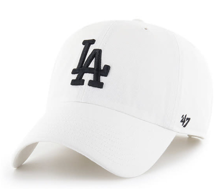 Los Angeles Dodgers Strapback '47 Brand Clean Up Black Logo Adjustable Cap Hat White - THE 4TH QUARTER