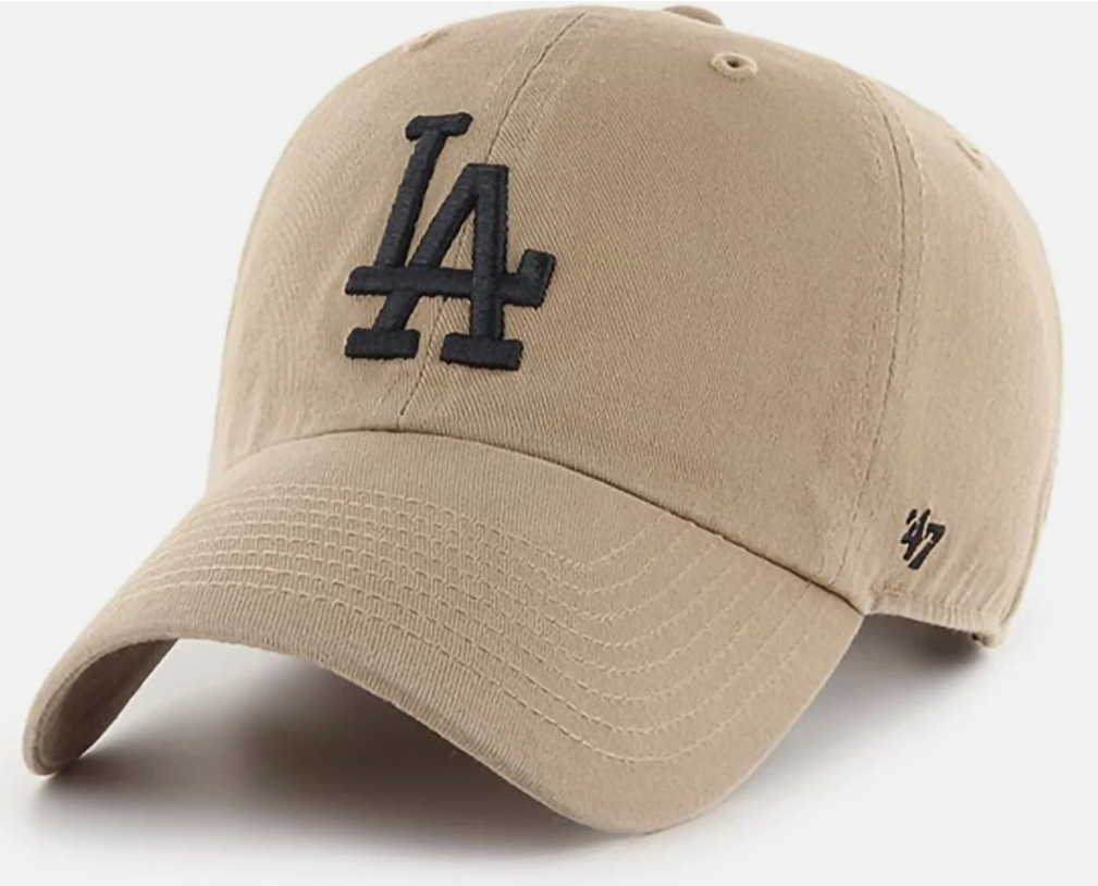 Los Angeles Dodgers Strapback '47 Brand  Black logo Khaki Clean Up Adjustable Cap Hat - THE 4TH QUARTER