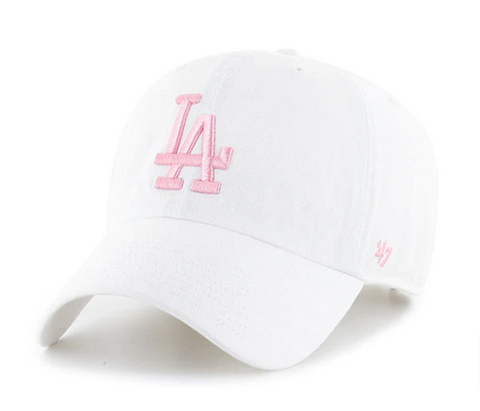Los Angeles Dodgers Strapback '47 Brand Clean Up Pink Logo Adjustable Cap Hat White