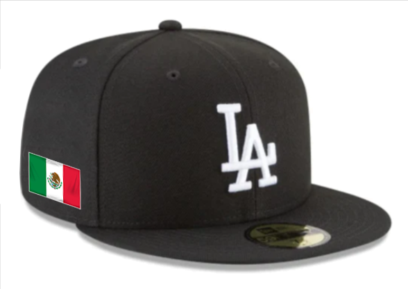 Los Angeles Dodgers Fitted New Era 59Fifty Mexico Flag Black Cap Hat Green UV