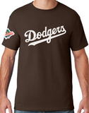 Los Angeles Dodgers Mens T-Shirt New Era Wordmark 1988 Patch Brown Tee
