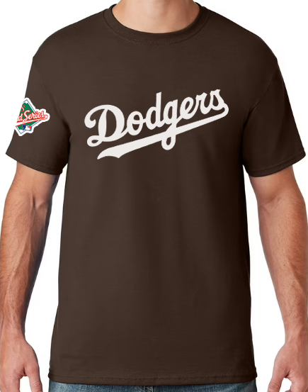 Los Angeles Dodgers Mens T-Shirt New Era Wordmark 1988 Patch Brown