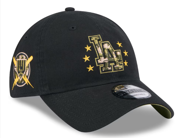 Los Angeles Dodgers Strapback New Era 9Twenty Adjustable 2024 Armed Forces Day Cap Hat Black - THE 4TH QUARTER