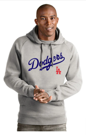Los Angeles Dodgers Mens Sweatshirt Antigua Victory Pullover Hoodie Grey