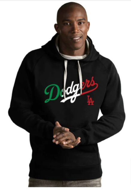 Los Angeles Dodgers Mens Antigua Mexico Wordmark Pullover Hoodie Black - THE 4TH QUARTER
