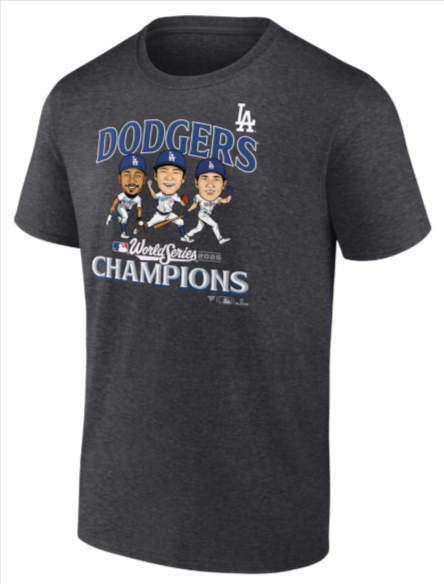 Los Angeles Dodgers Mens 2025 World Series Champions Appeal Play T-Shirt - Charcoal - THE 4TH QUARTER
