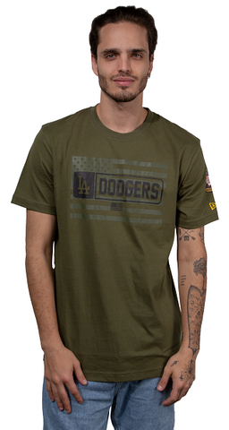 Los Angeles Dodgers Mens T-Shirt New Era Armed Forces 2023 Olive Green Tee