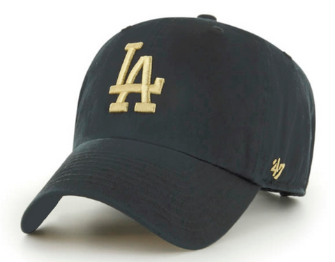 Los Angeles Dodgers Strapback '47 Brand Faded Black Gold Logo Clean Up Adjustable Cap Hat
