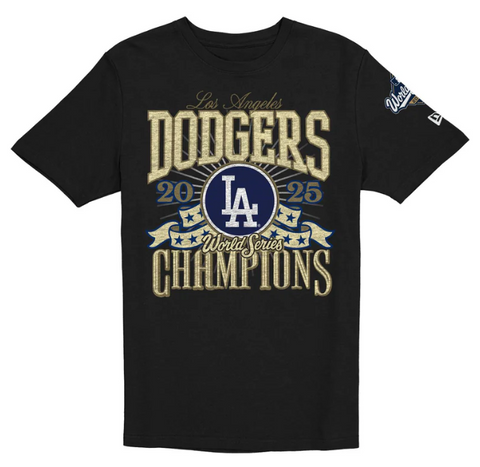 Los Angeles Dodgers Mens T-Shirt New Era 2025 World Series Champions Banner Tee - Black