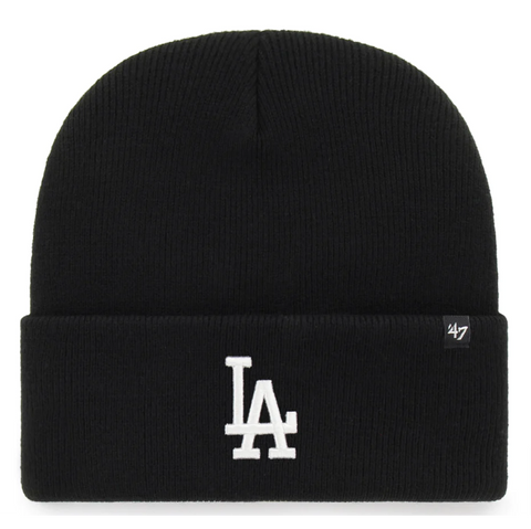 Los Angeles Dodgers Beanie Knit 47 Brand Fold All Black - THE 4TH QUARTER