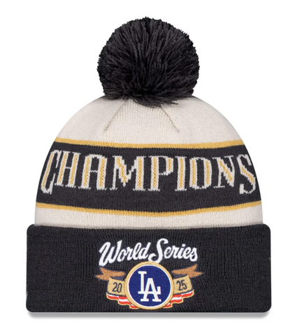 Los Angeles Dodgers Beanie New Era 2025 World Series Champions Knit Pom Hat