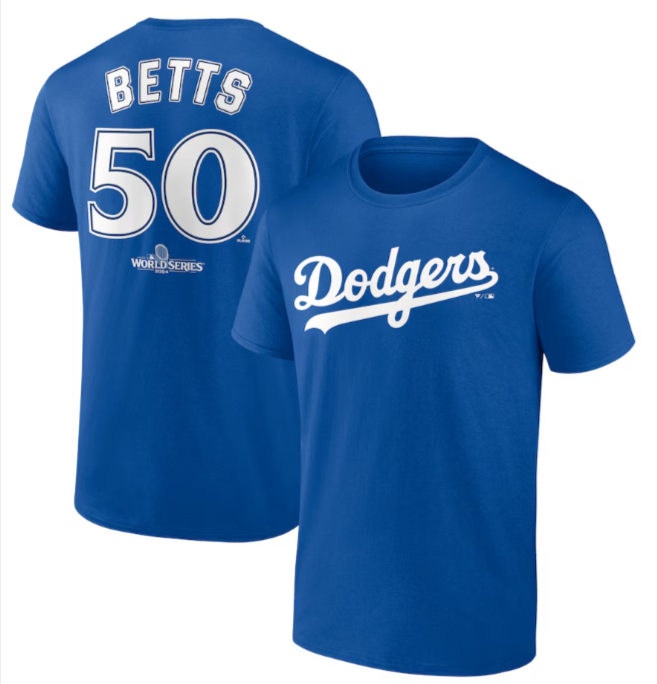 Los Angeles Dodgers Youth T-Shirt Mookie Betts 2024 World Series Blue Tee - THE 4TH QUARTER