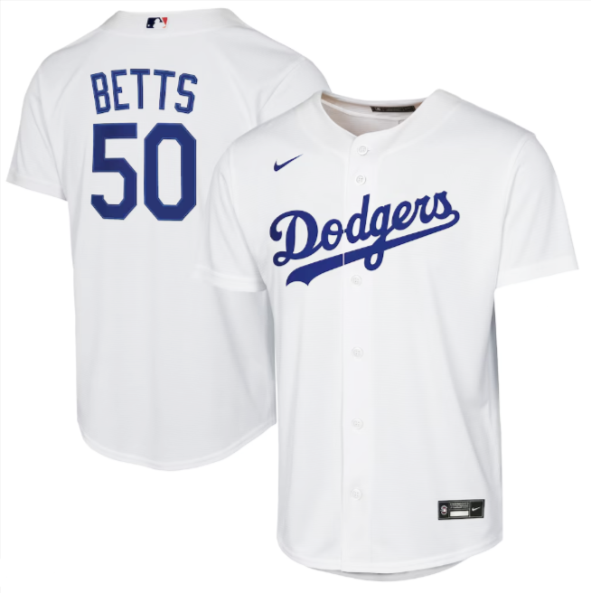Los Angeles Dodgers Youth Nike #50 Betts Cool Base Replica Jersey White - THE 4TH QUARTER