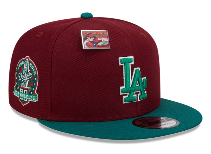 Los Angeles Dodgers Snapback New Era 9Fifty Big League Chew Strawberry Burgundy Green Cap Hat - THE 4TH QUARTER