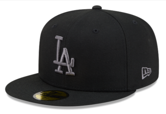Los Angeles Dodgers Fitted 59FIFTY New Era Graphite Logo Black Cap Hat Grey UV