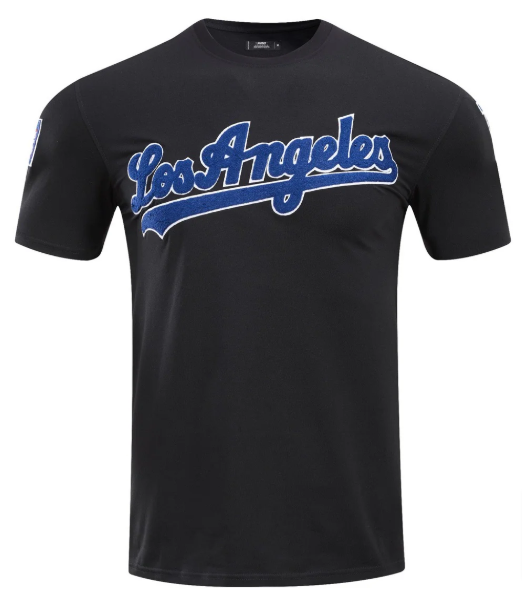 Los Angeles Dodgers Mens T-Shirt Pro Standard Chenille Tee Black - THE 4TH QUARTER