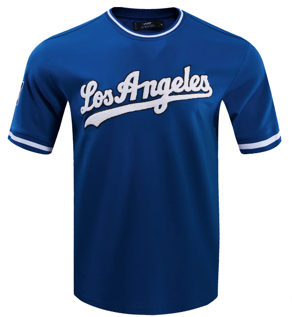 Los Angeles Dodgers Mens T-Shirt Pro Standard Chenille Jersey Blue - THE 4TH QUARTER