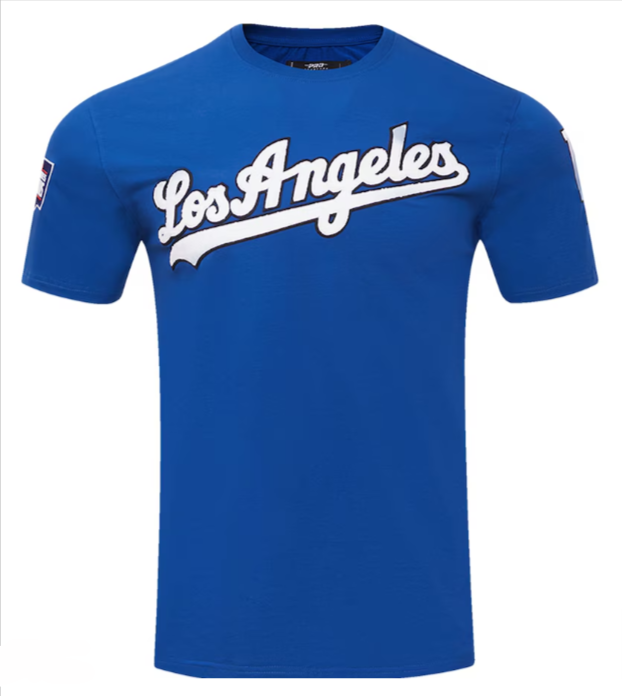 Los Angeles Dodgers Mens T-Shirt Pro Standard Chenille Tee Blue - THE 4TH QUARTER