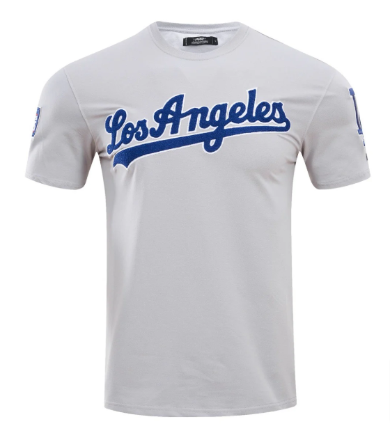 Los Angeles Dodgers Mens T-Shirt Pro Standard Chenille Tee Grey - THE 4TH QUARTER